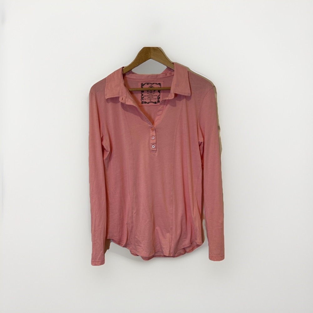 Pussers Pima Cotton Polo Shirt Womens XL Pink Long Sleeve Henley